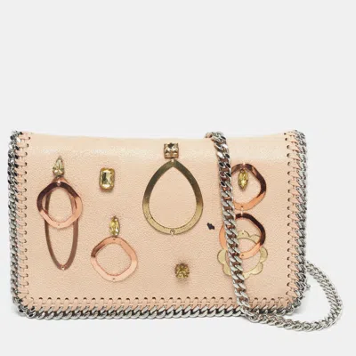 Pre-owned Stella Mccartney Falabella Embellished Flap Peach Faux Suede Crossbody Bag In Orange