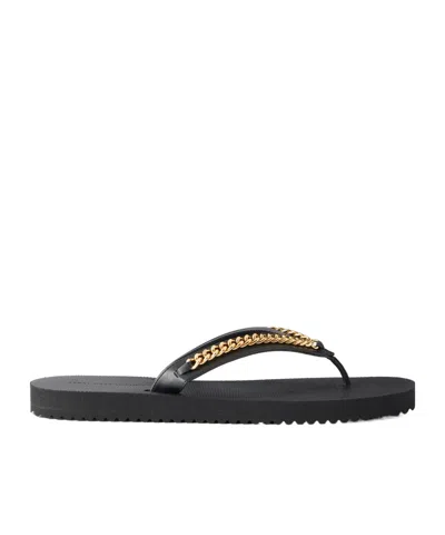 Stella Mccartney Falabella Embellished Vegetarian Brushed-leather Flip Flops In Black