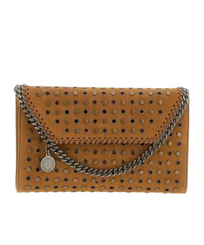 Stella Mccartney Falabella Studded Faux Suede Wallet Crossbody Bag In Brown
