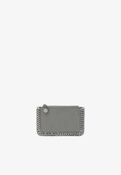 Stella Mccartney Falabella Faux Leather Zip Cardholder In Gray