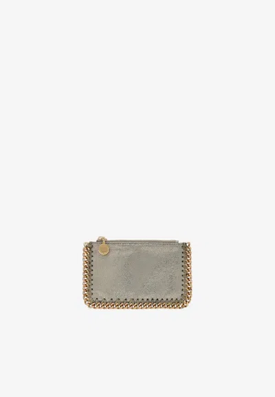 Stella Mccartney Falabella Faux Leather Zip Cardholder In Metallic