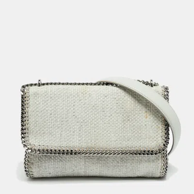 Pre-owned Stella Mccartney Falabella Flap Grey Leather And Raffia Shoulder Bag In Gray