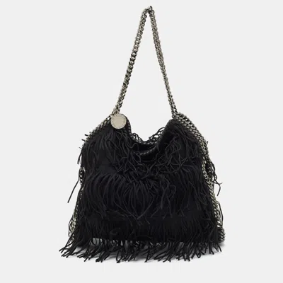 Pre-owned Stella Mccartney Falabella Fringe Small Black Faux Suede Tote