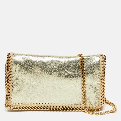 Pre-owned Stella Mccartney Falabella Gold Cracled Faux Leather Crossbody Bag