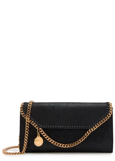 Stella Mccartney Falabella Grained Faux Suede Wallet-on-chain In Black