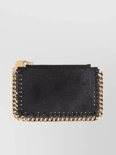 Stella Mccartney Grained Falabella Zip Cardholder With Chain Detailing In Black