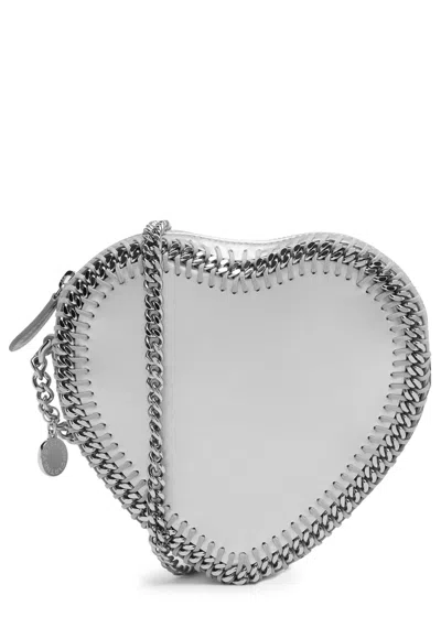 Stella Mccartney Falabella Heart Metallic Faux Leather Cross-body Bag In Silver