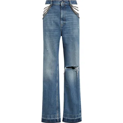 Stella Mccartney Falabella Hips Distressed Straight Leg Jeans In Vintage Blue Denim