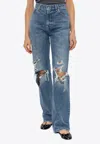 Stella Mccartney Falabella Knees Distressed Bootcut Jeans In Blue