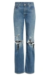 Stella Mccartney Falabella Knees Distressed Bootcut Jeans In Vintage Blue Denim