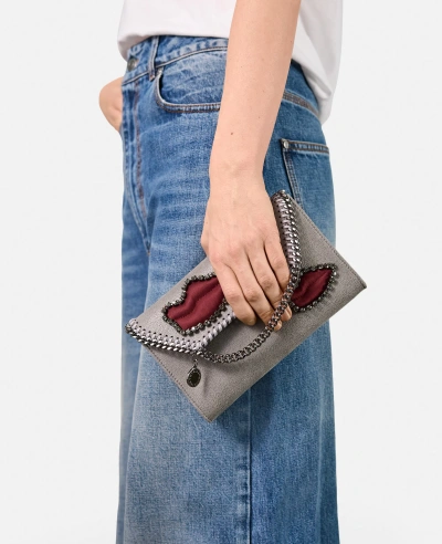 Stella Mccartney Falabella Lips Wallet Crossbody Bag In Grey