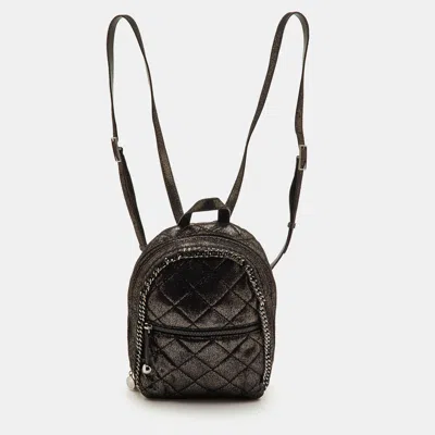 Pre-owned Stella Mccartney Falabella Metallic Black Faux Suede Backpack
