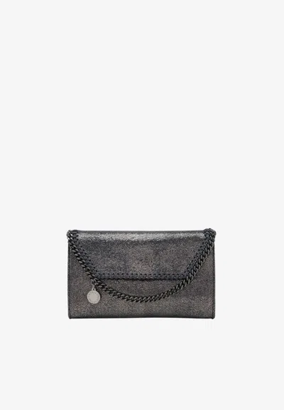 Stella Mccartney Falabella Metallic Chain Clutch In Blue