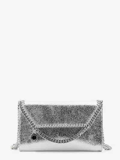 Stella Mccartney Metallic Fabric Mini Handbag With Chain And Shoulder Strap In Silver