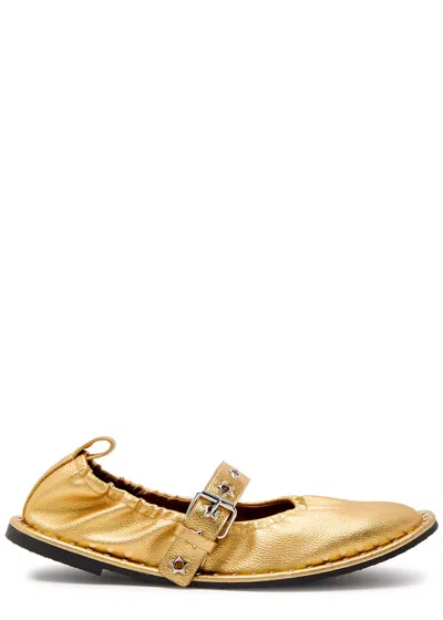 Stella Mccartney Falabella Metallic Faux Leather Ballet Flats In Gold