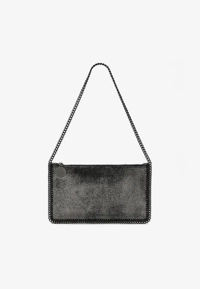 Stella Mccartney Falabella Metallic Faux Leather Chain Shoulder Bag In Gray