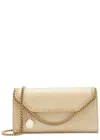Stella Mccartney Falabella Metallic Faux Suede Wallet-on-chain In Gold