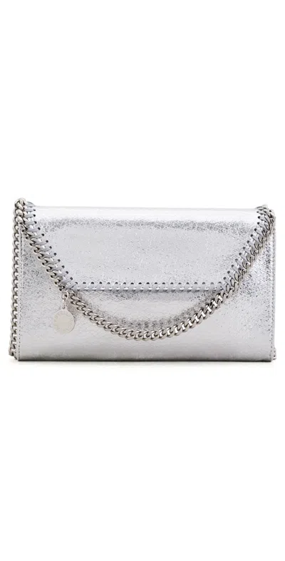 Stella Mccartney Falabella Metallic Wallet On A Chain Silver