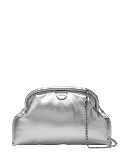 Stella Mccartney Falabella Metallic-effect Chain-strap Clutch Bag In Silver