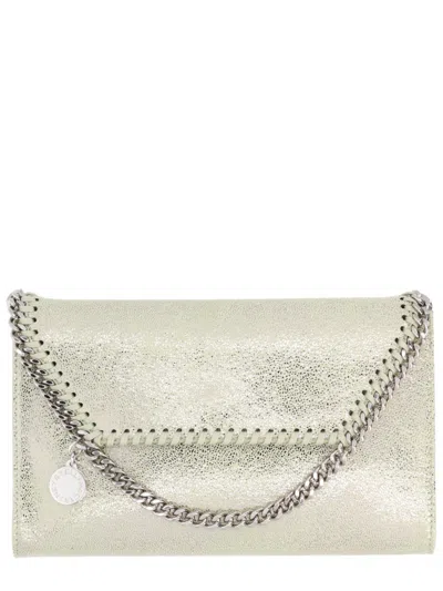 Stella Mccartney Mini Crossbody Eco Shiny Dotted Chamois With Palladium Color Wallet On Chain Silver In Metallic