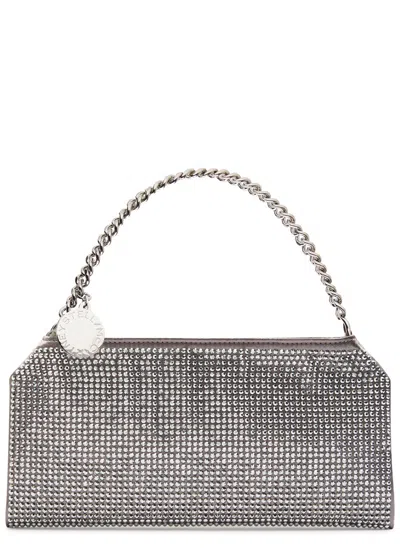 Stella Mccartney Falabella Mini Crystal-embellished Satin Top Handle Bag In Silver