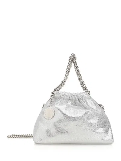 Stella Mccartney Falabella Mini Drawstring Bag Eco Shiny Dotted Chamois W/palladium Color Chain Shoulder Bags Silver
