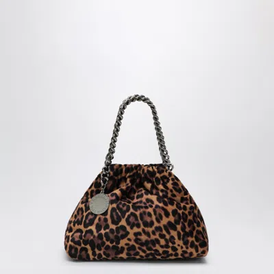 Stella Mccartney Falabella Mini Drawstring Bag In Leopard Velvet In Brown