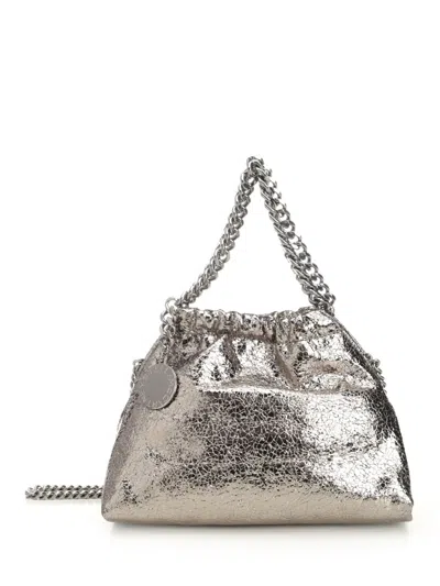Stella Mccartney Falabella Mini Drawstring Bag Metallic Crackl Handbags Silver