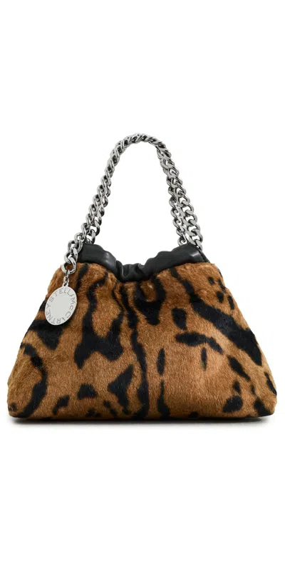 Stella Mccartney Falabella Mini Drawstring Bag Ocelot Brushed Velvet Print Multicolor Brown In Animal Print