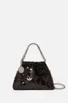 Stella Mccartney Falabella Mini Drawstring Bag Pixel Snake Sequins Embroidery In Black