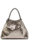 Stella Mccartney Falabella Mini Drawstring Metallic Faux-leather Cross-body Bag In Gray
