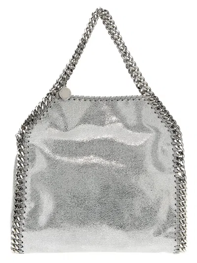 Stella Mccartney Mini Metallic Faux Leather Handbag With Chain Details In Silver