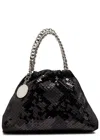 Stella Mccartney Falabella Mini Drawstring Bag Pixel Snake Sequins Embroidery In Black
