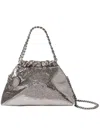 Stella Mccartney Falabella Cracked Metallic Drawstring Crossbody Bag In Gray