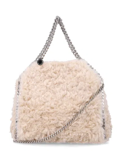 Stella Mccartney Falabella Mini Vegan Shearling-style Mini Tote With Diamond-cut Chain & Whipstitch In Oat White