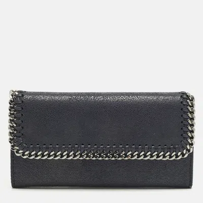 Pre-owned Stella Mccartney Falabella Navy Blue Faux Leather Continental Wallet