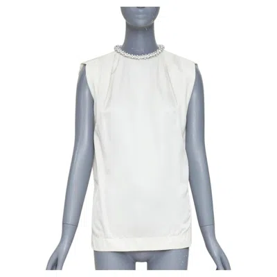 Pre-owned Stella Mccartney Falabella Off White Crepe White Beaded Collar Blouse It38 Xs