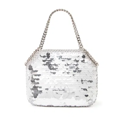 Stella Mccartney Falabella Oversized Sequin Mini Tote Bag In Silver Tone