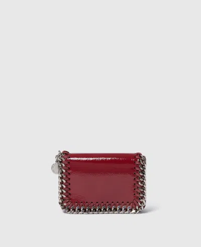 Stella Mccartney Falabella Patent Zipper Cardholder In Burgundy
