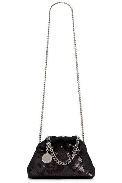 Stella Mccartney Falabella Pixel Snake Sequins Embroidery Mini Drawstring Bag In Black