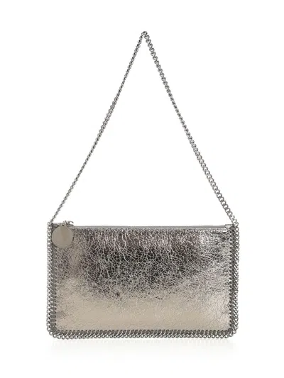 Stella Mccartney Falabella Pochette Accessoire Metallic Crackl Shoulder Bags Silver