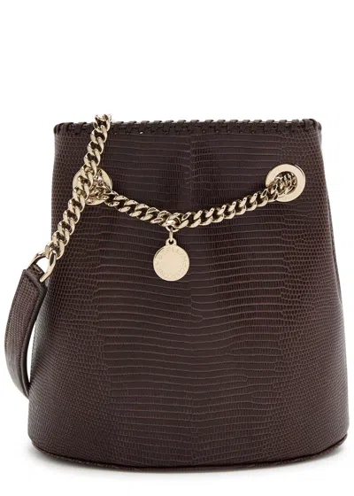 Stella Mccartney Falabella Python-effect Faux Leather Bucket Bag In Brown