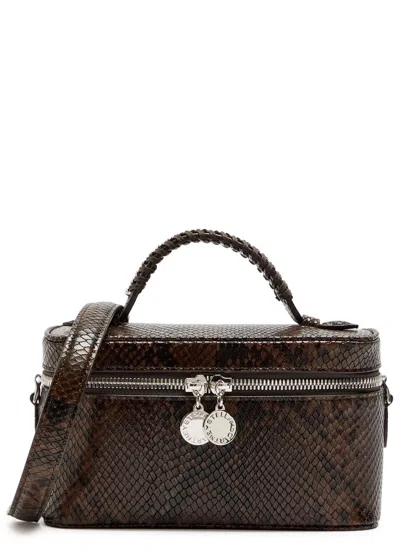 Stella Mccartney Falabella Python-effect Faux Leather Vanity Case In Brown