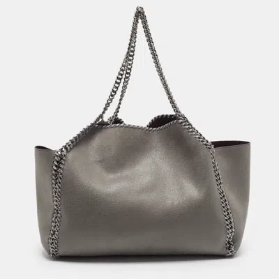 Pre-owned Stella Mccartney Falabella Reversible Grey/burgundy Faux Leather Tote In Gray