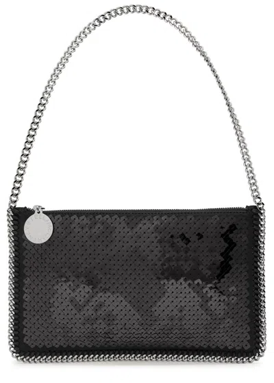 Stella Mccartney Falabella Sequin-embellished Pochette In Black