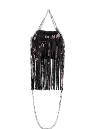 Stella Mccartney Falabella Sequin-fringed Shoulder Bag In Black