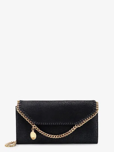 Stella Mccartney Falabella Shaggy Deer Fabric Wallet In Black
