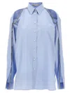 Stella Mccartney Chain-embellished Cutout Organic Cotton Oxford Shirt In Blue