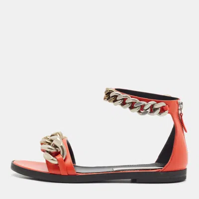 Pre-owned Stella Mccartney Falabella Size 36 Orange Faux Leather Ankle Strap Flats