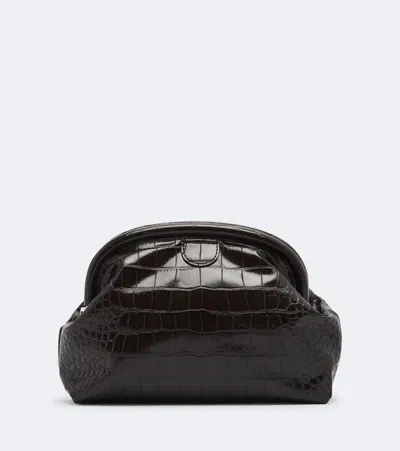 Stella Mccartney Falabella Small Croc-effect Clutch In Black